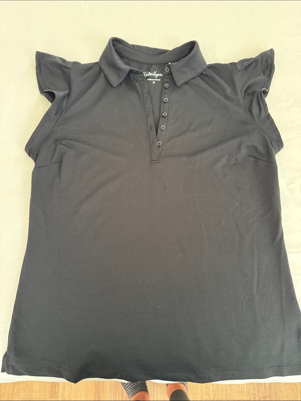 Walter Hagan Black Ruffle Sleeve Golf Polo Top